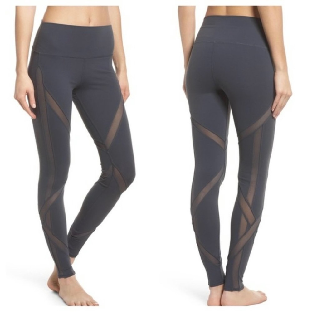 ALO High Waist Mesh Inset Gray Leggings